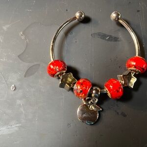 NWOT Handmade Pandora (like) Red Bangle Bracelet